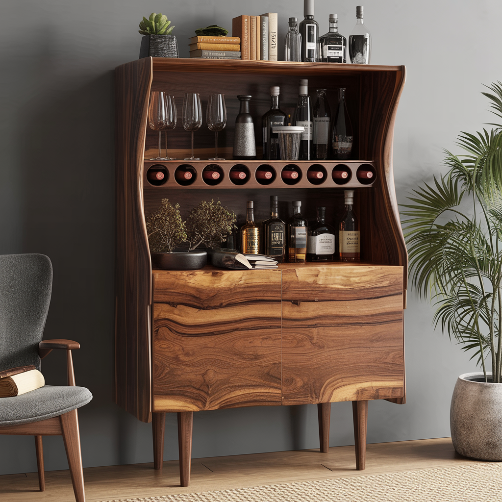 Wavecrest Sculpted Solid Wood Bar Cabinet - Timberustic Bar Cabinet