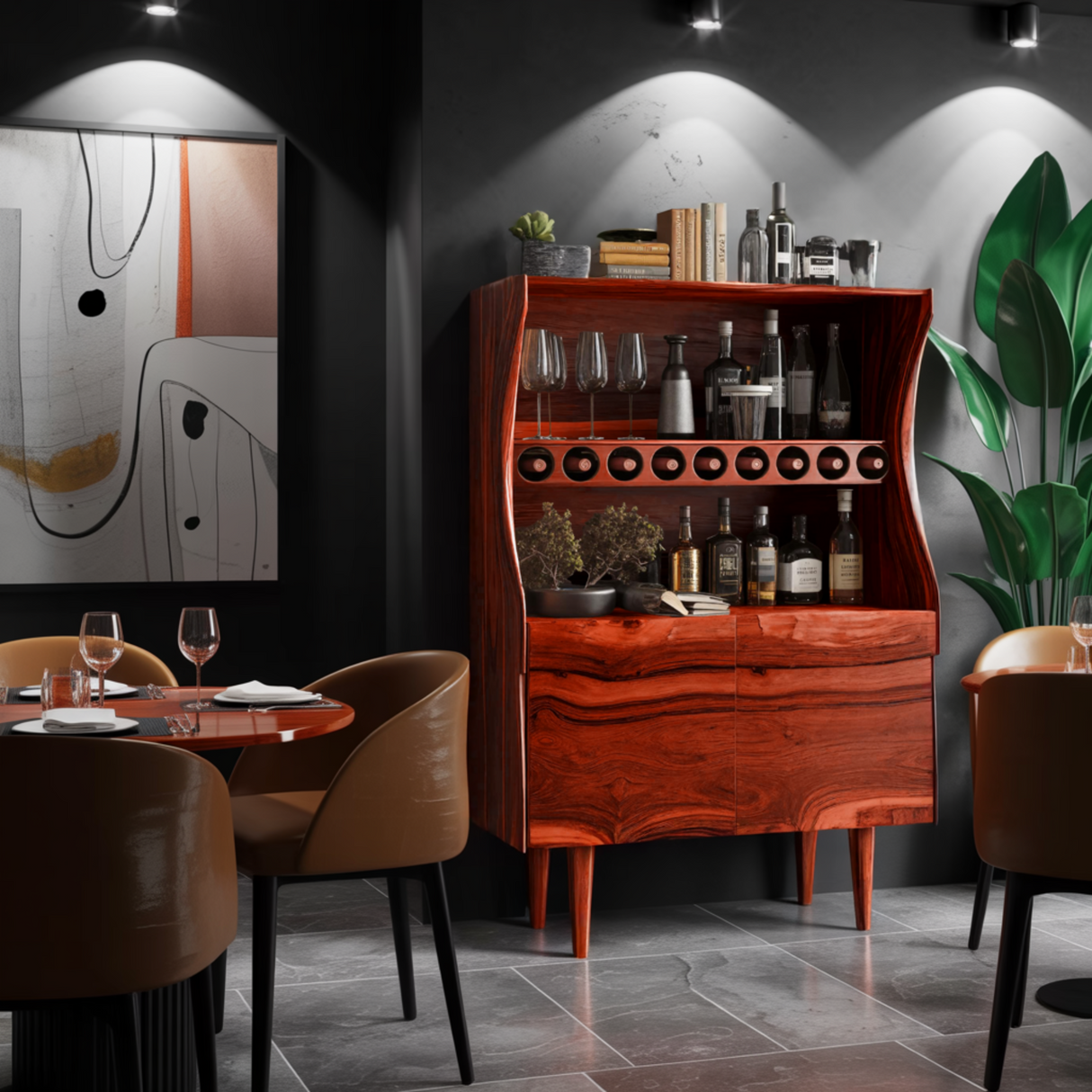 Wavecrest Sculpted Solid Wood Bar Cabinet - Timberustic Bar Cabinet