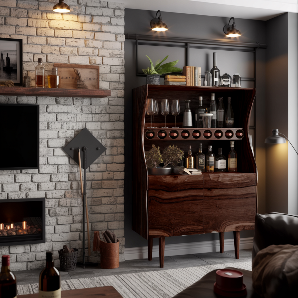 Wavecrest Sculpted Solid Wood Bar Cabinet - Timberustic Bar Cabinet
