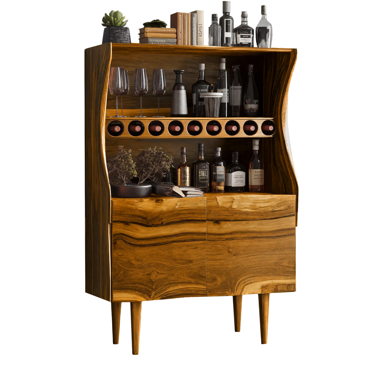 Wavecrest Sculpted Solid Wood Bar Cabinet Teak - Timberustic Bar Cabinet