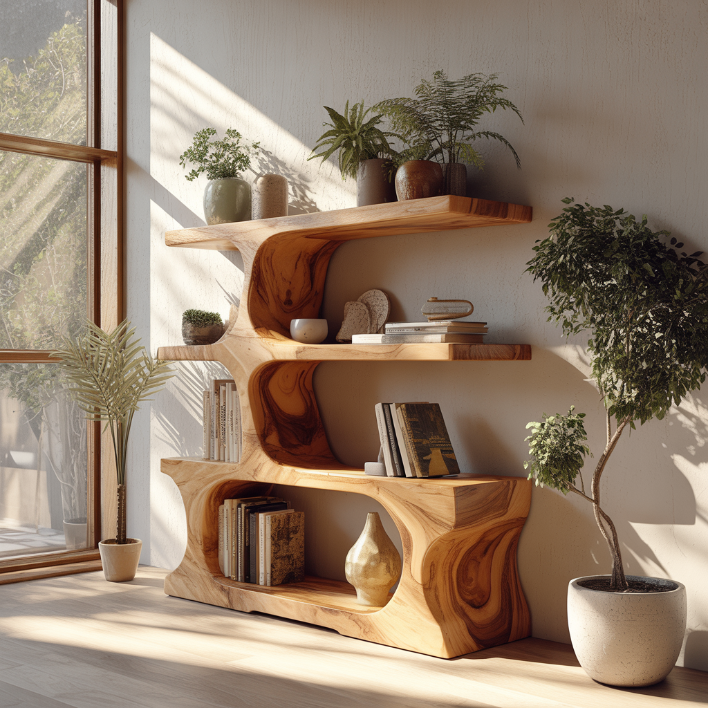 Wavecrest Sculpted Solid Wood Bookshelf - Timberustic Bookshelf