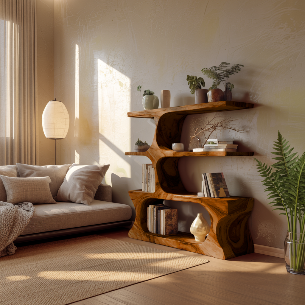 Wavecrest Sculpted Solid Wood Bookshelf - Timberustic Bookshelf