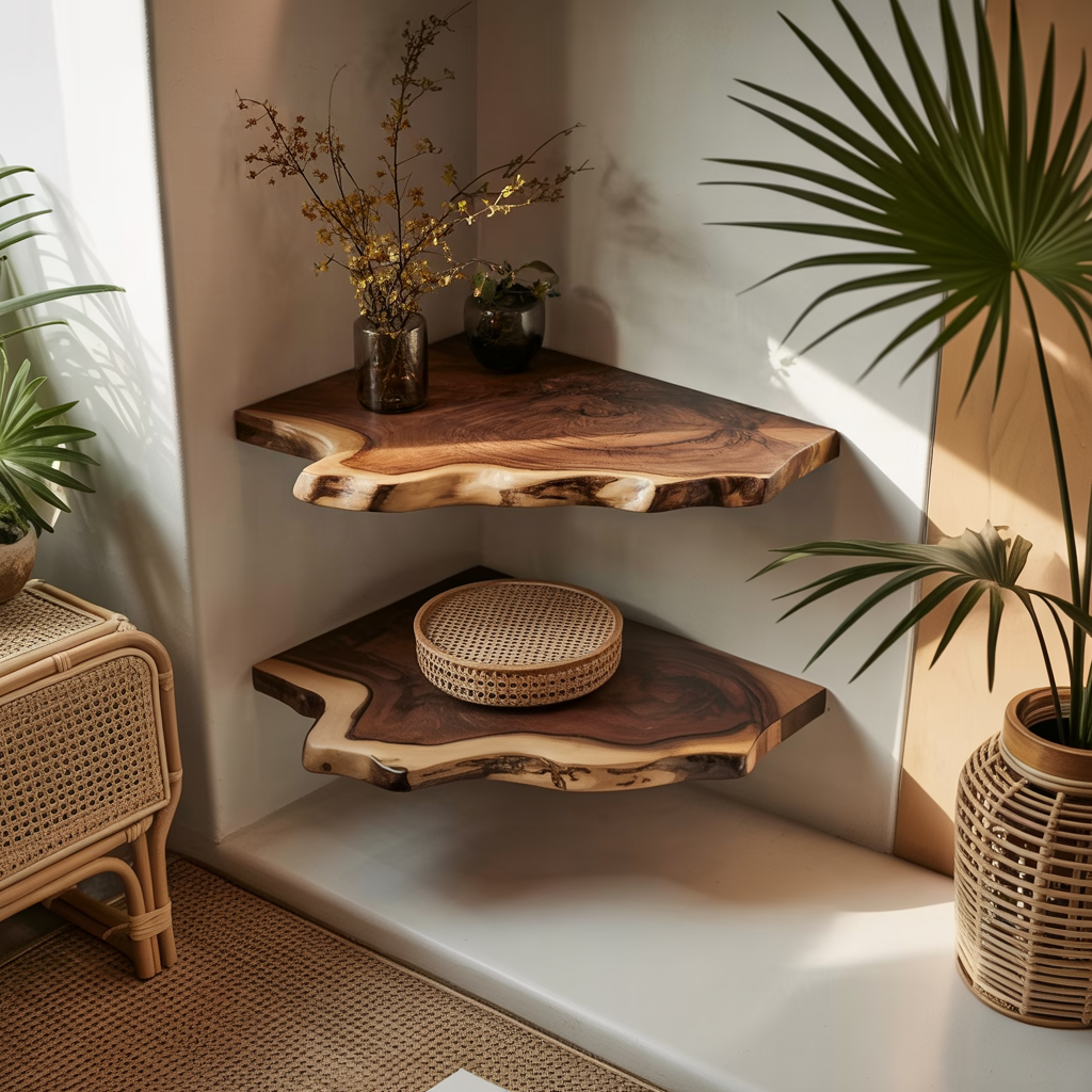 Wavedge Live Edge Floating Corner Shelf - Timberustic Floating Shelf