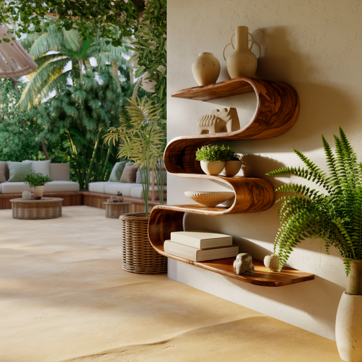 Waveflow Solid Wood Floating Bookshelf - Timberustic Floating Bookshelf