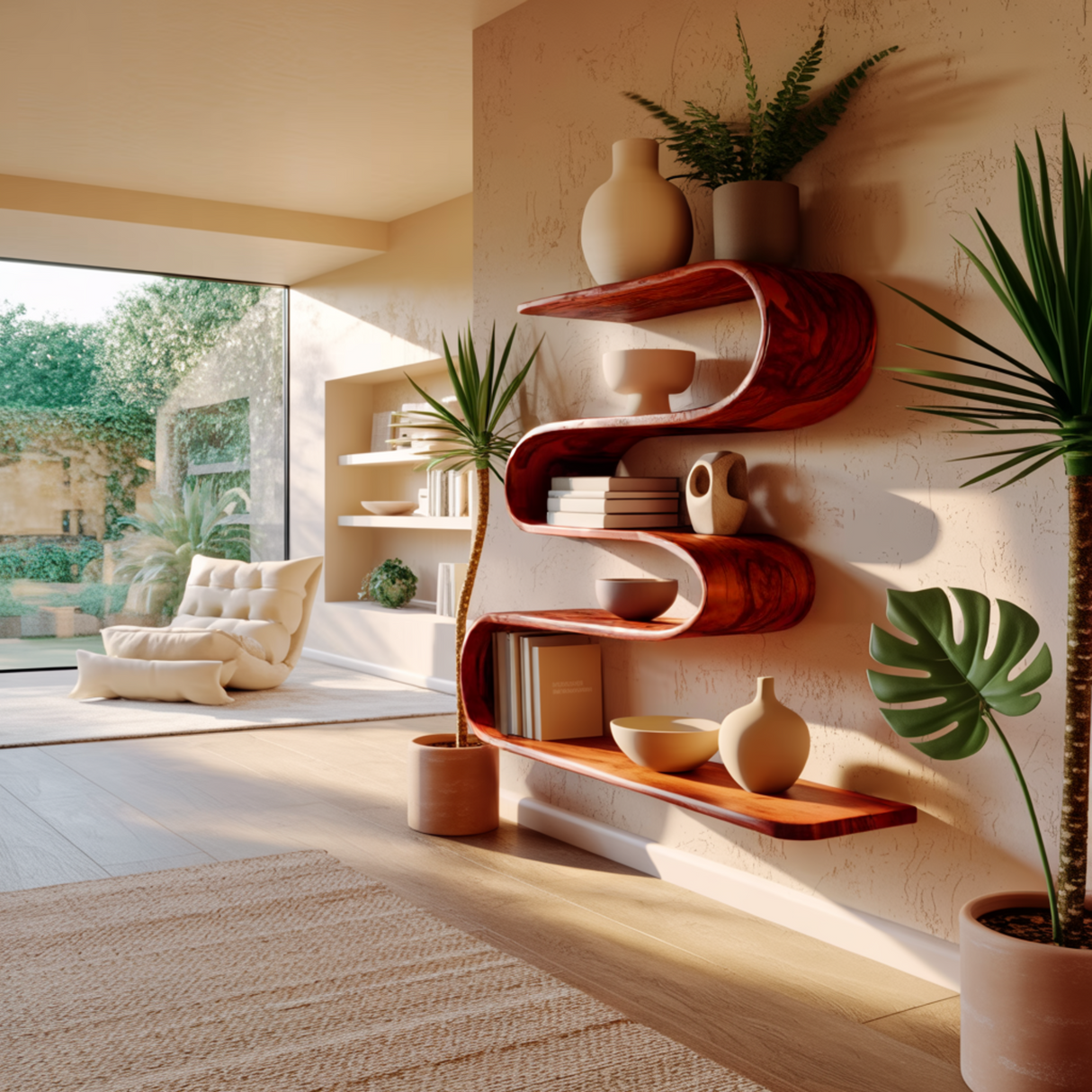 Waveflow Solid Wood Floating Bookshelf - Timberustic Floating Bookshelf
