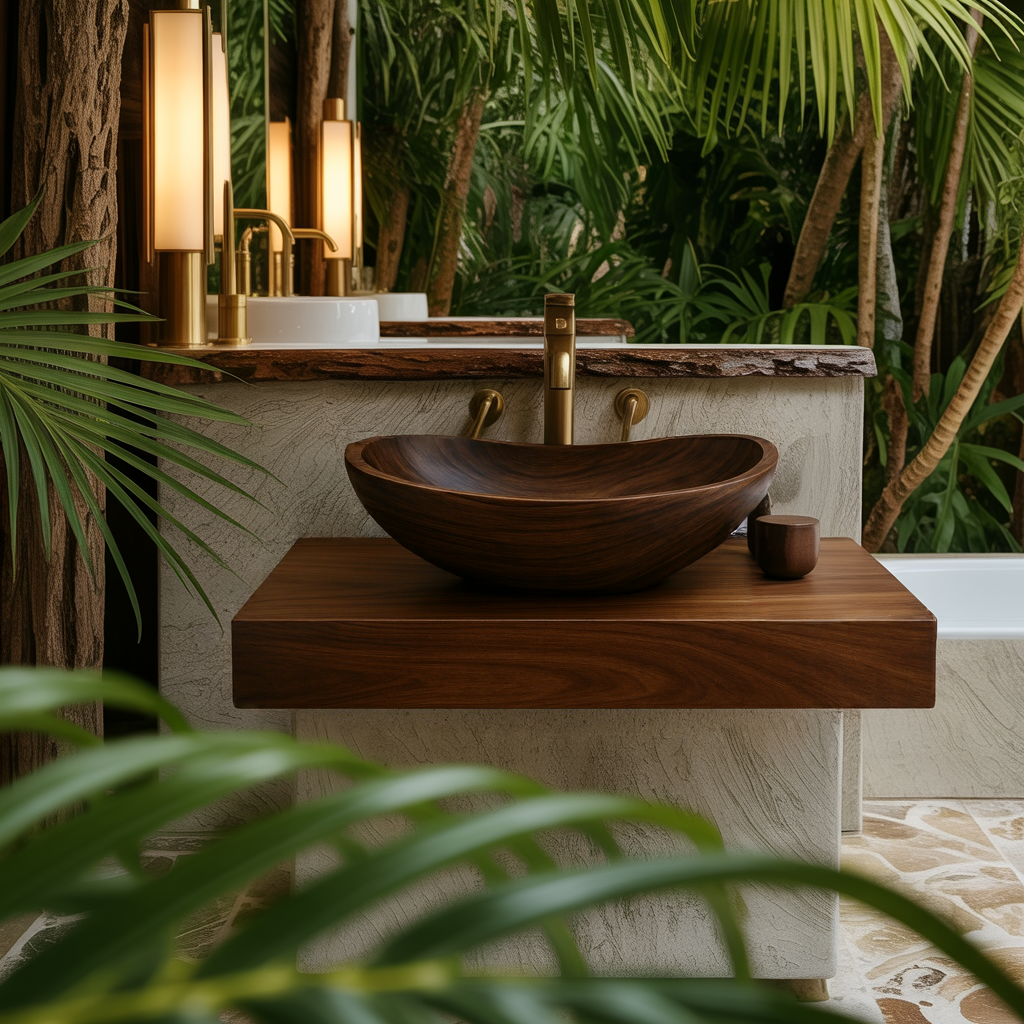 Waveform Handcrafted Wood Vessel Sink