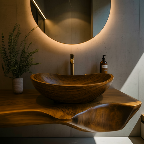 Waveform Handcrafted Wood Vessel Sink