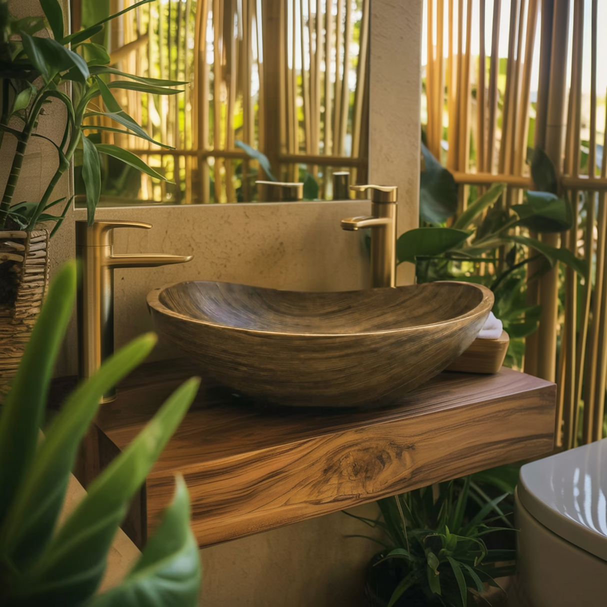 Waveform Handcrafted Wood Vessel Sink