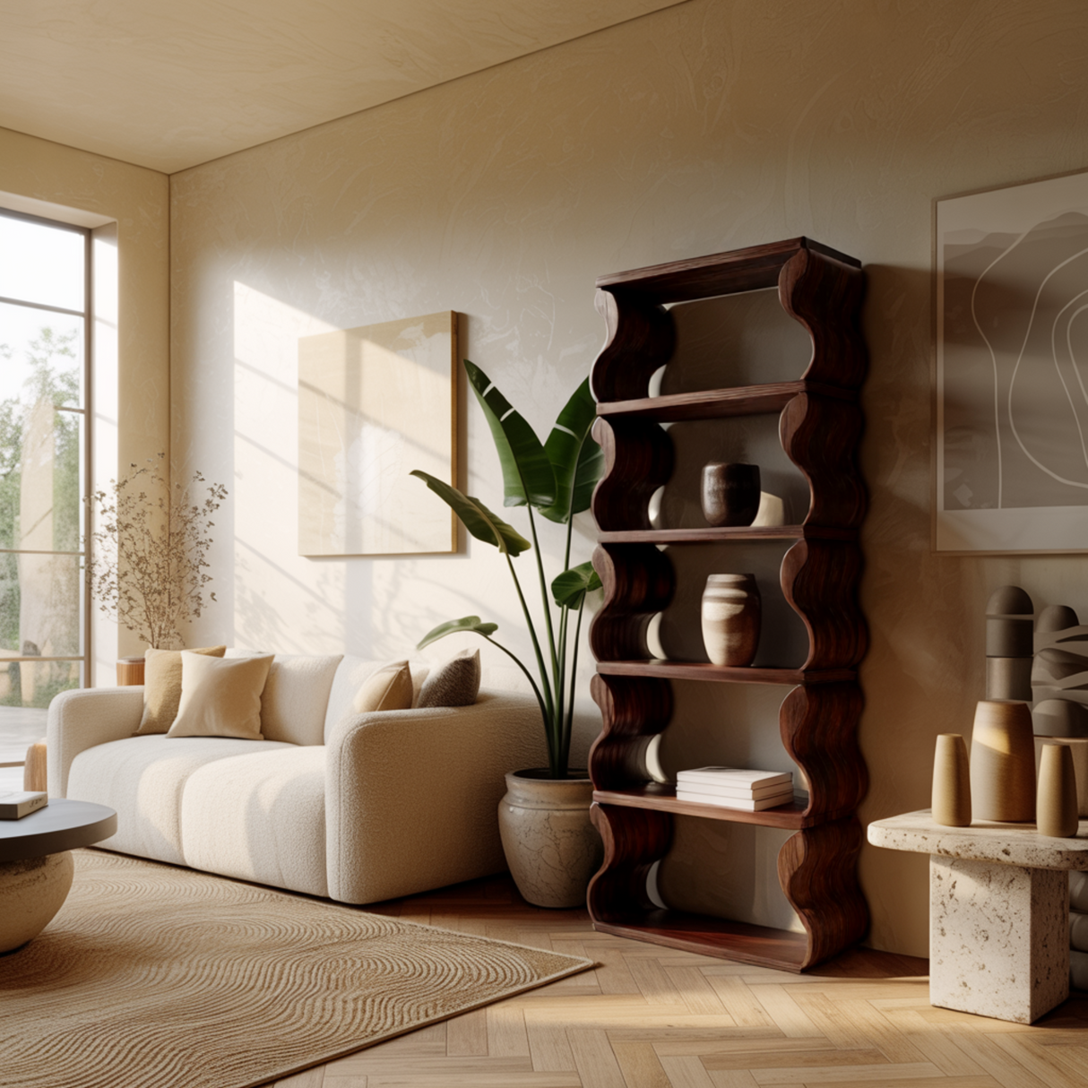 Waveform Live Edge Solid Wood Bookshelf