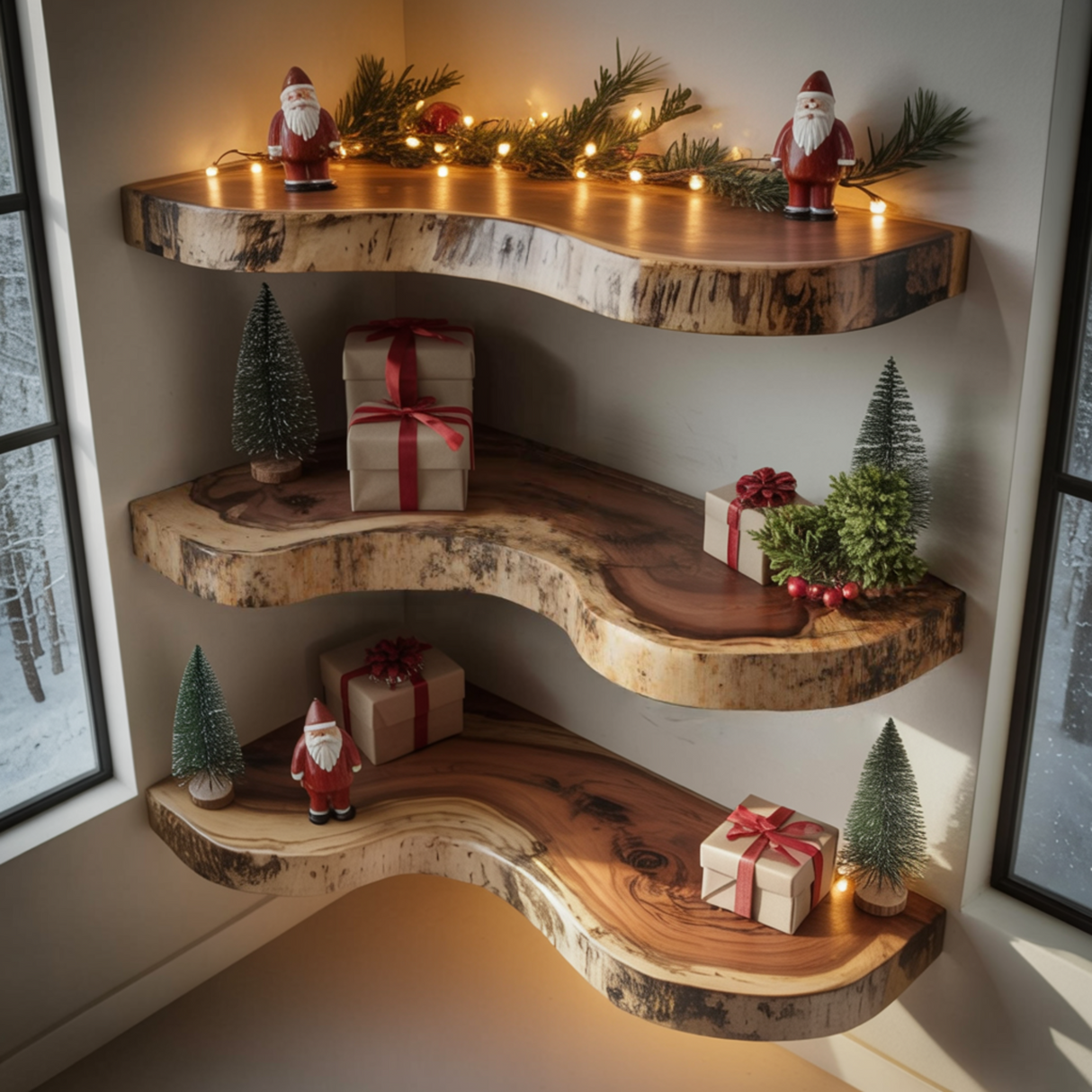 Waveline Live Edge Solid Wood Corner Floating Shelf - Timberustic Floating Shelf