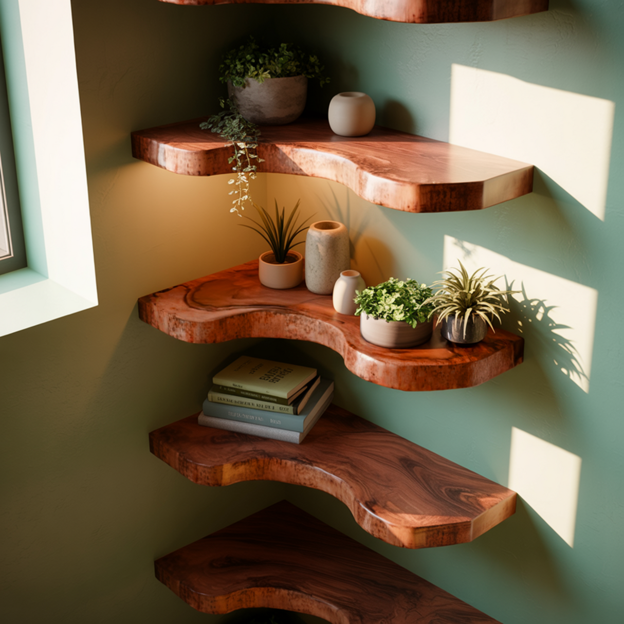 Waveline Live Edge Solid Wood Corner Floating Shelf - Timberustic Floating Shelf