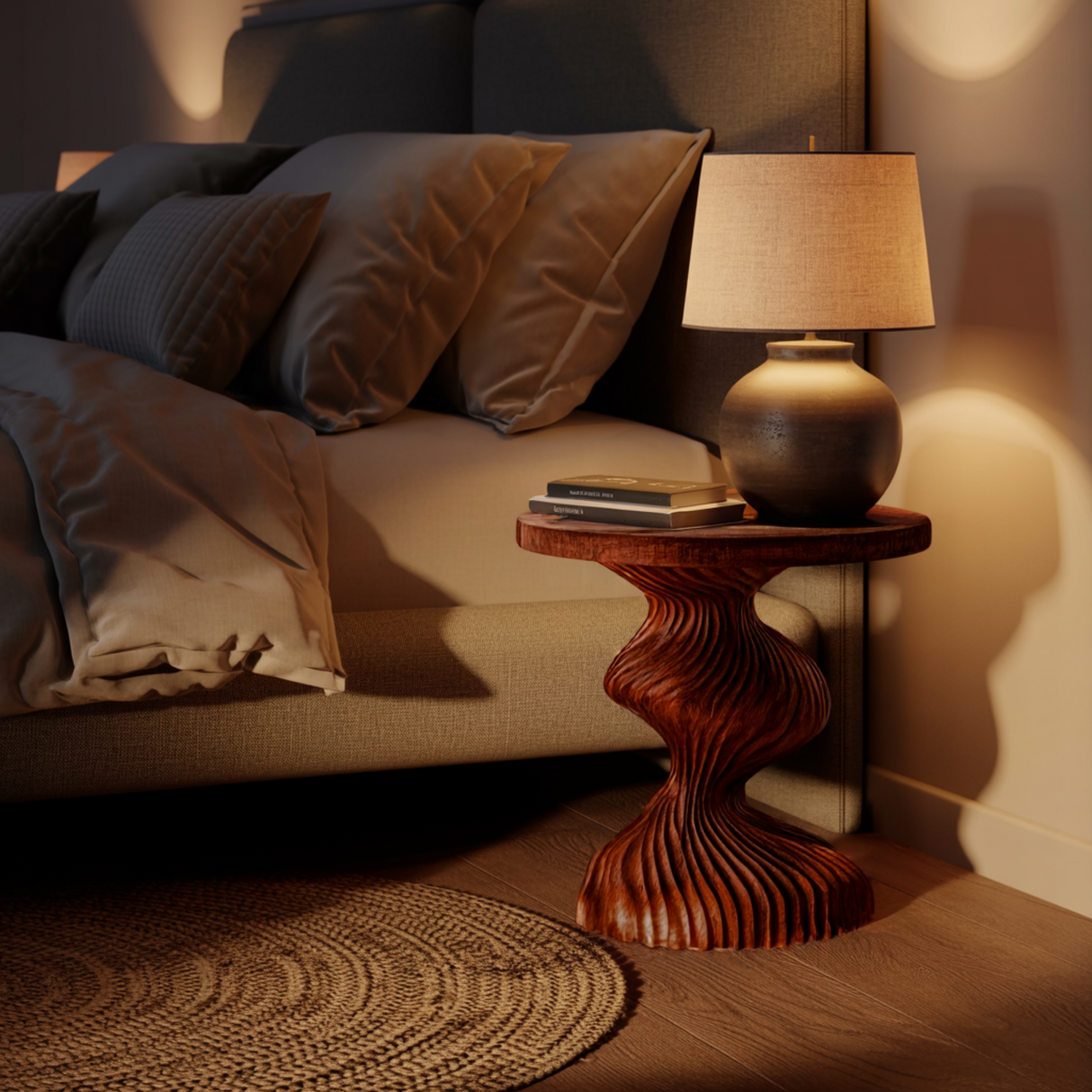 Waveline Sculpted Solid Wood Bedside Table - Timberustic Bedside Table