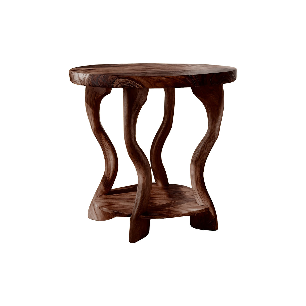 Wavevine Sculpted Solid Wood Side Table Dark Walnut - Timberustic Side Table