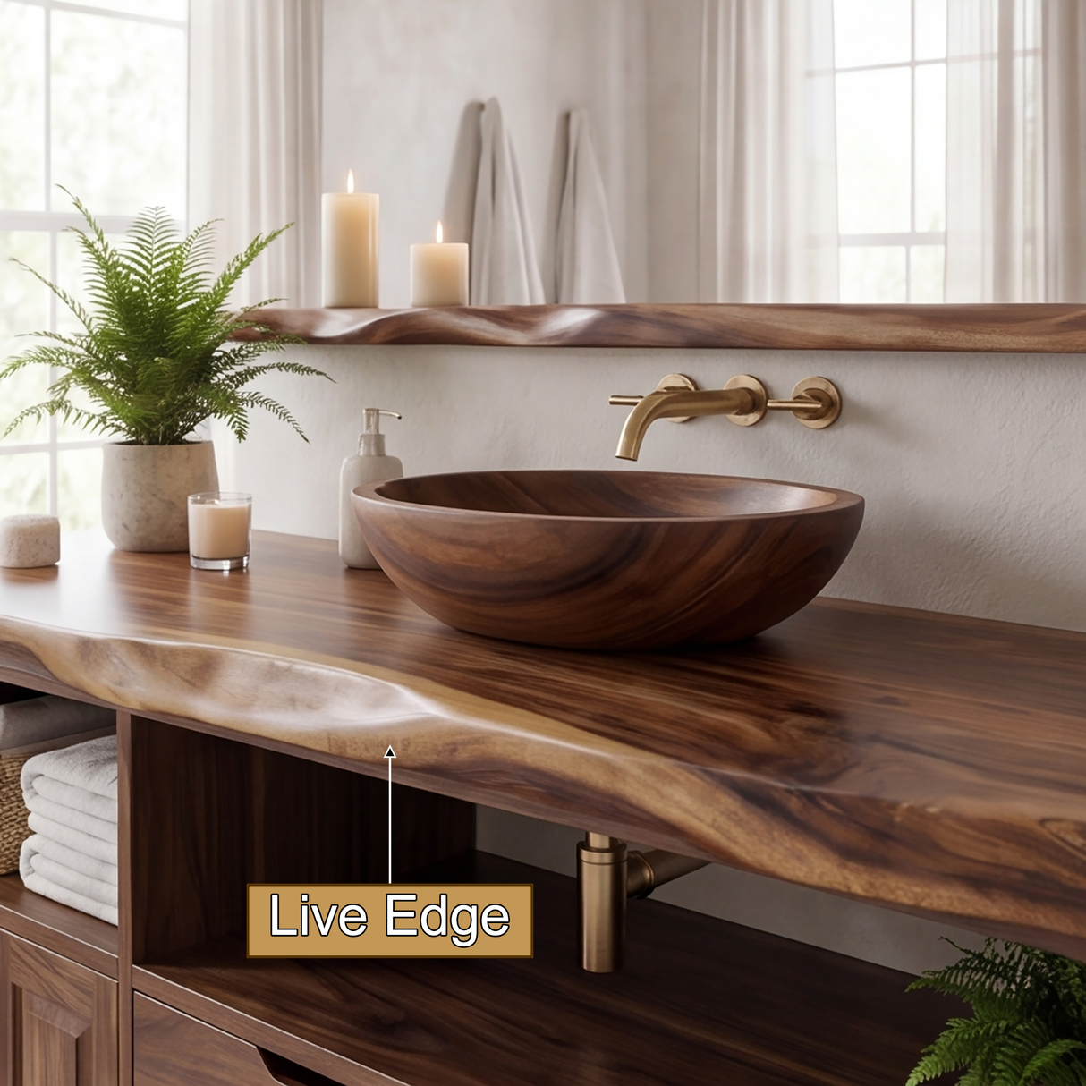 Westhaven Live Edge Solid Wood Freestanding Bathroom Vanity with Drawers