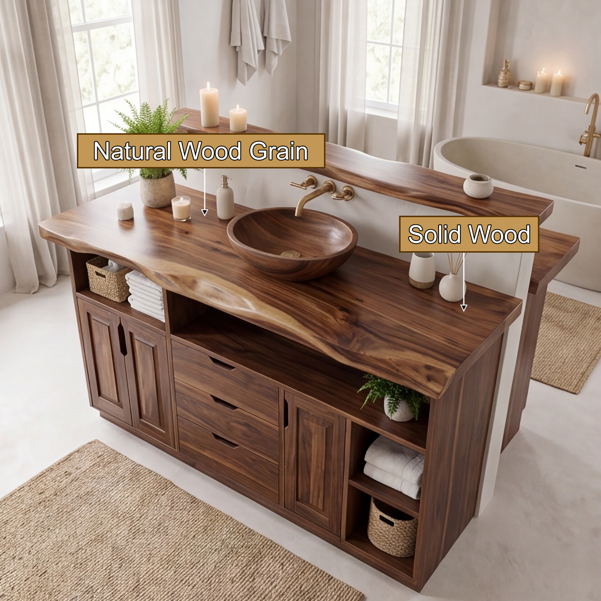 Westhaven Live Edge Solid Wood Freestanding Bathroom Vanity with Drawers