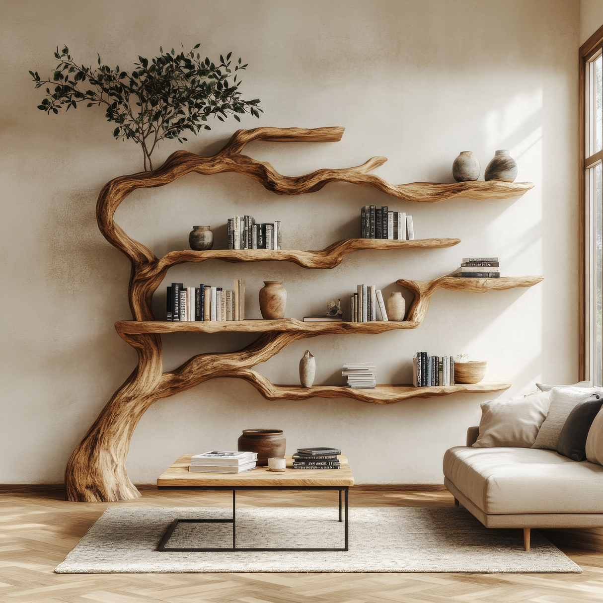 Wildbough Handcrafted Solid Wood Tree Bookshelf - Timberustic Tree Bookshelf