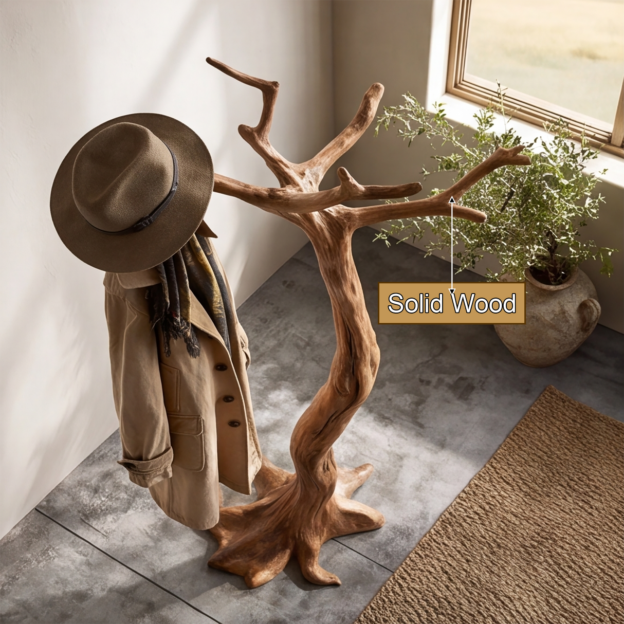 Wildmere Handcrafted Sculpted Solid Wood Tree Coat Rack
