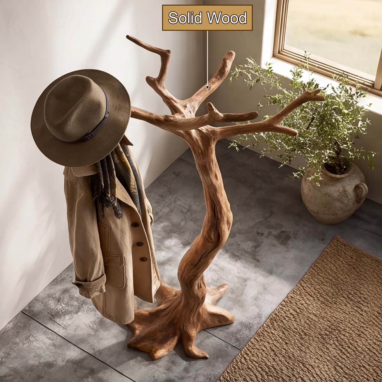 Wildmere Handcrafted Sculpted Solid Wood Tree Coat Rack - Timberustic Tree Coat Rack