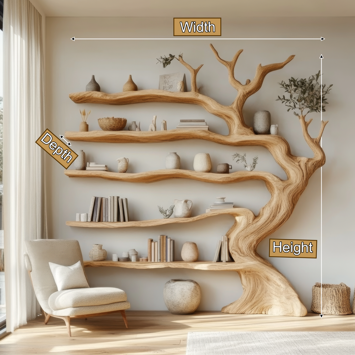 Willowmere Sculpted Solid Wood Tree Bookshelf - Timberustic Tree Bookshelf