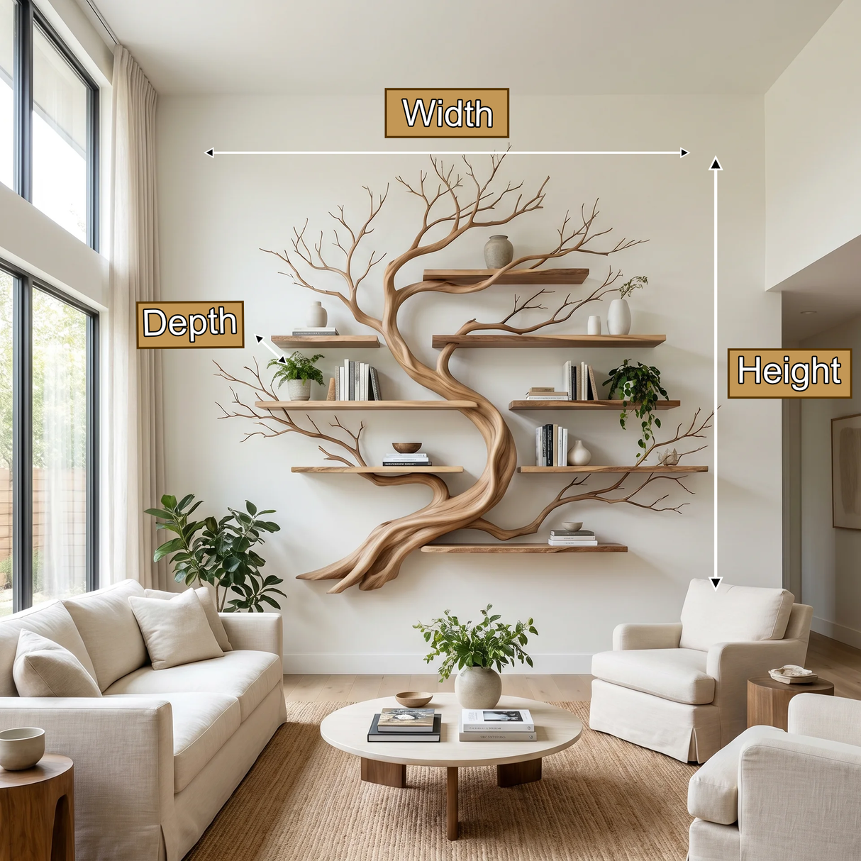 Windmere Handcrafted Solid Wood Floating Tree Bookshelf
