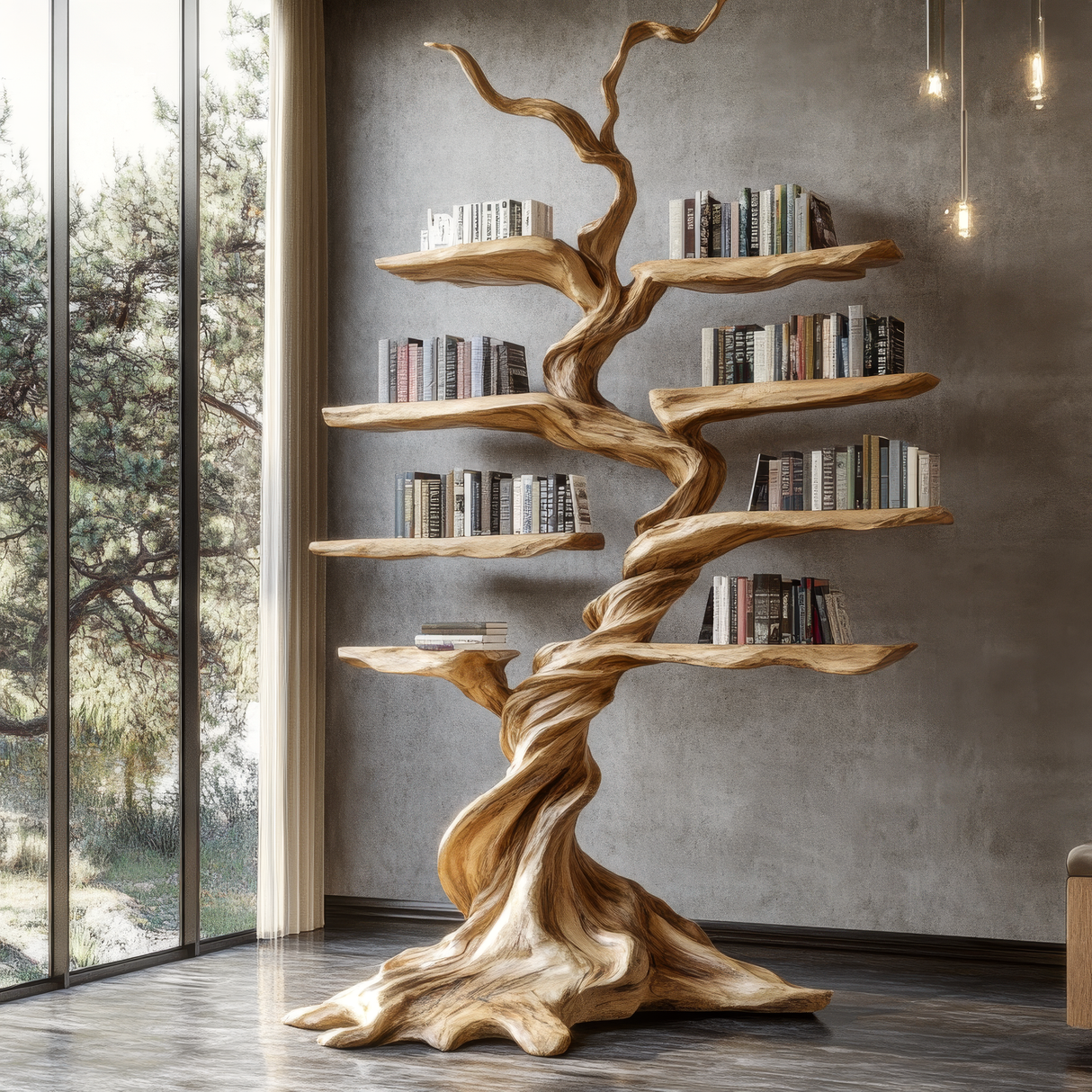 Wyrmroot Handcrafted Solid Wood Tree Bookshelf - Timberustic Tree Bookshelf