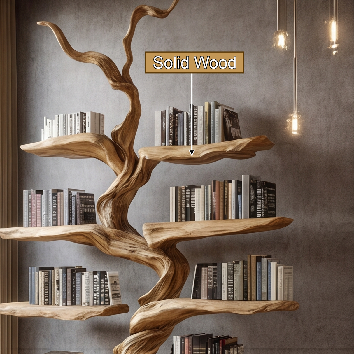 Wyrmroot Handcrafted Solid Wood Tree Bookshelf - Timberustic Tree Bookshelf