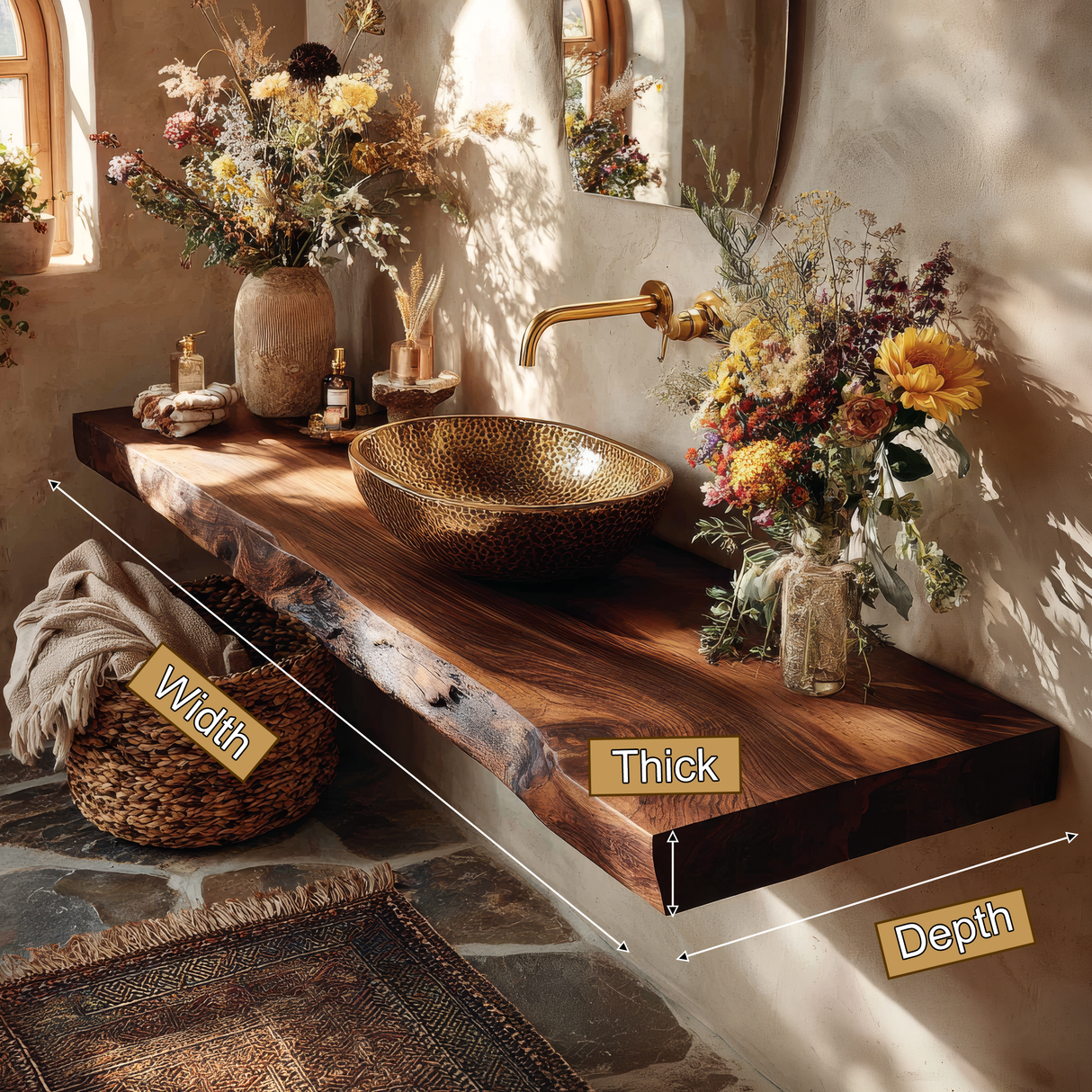 Zavaro Handcrafted Live Edge Solid Wood Floating Bathroom Vanity SPA245625 - Timberustic Floating Bathroom Vanity