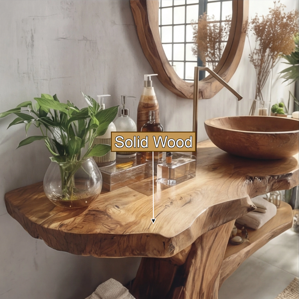 Zavero Sculpted Solid Wood Freestanding Bathroom Vanity with Shelves - Timberustic Freestanding Bathroom Vanity with Shelves