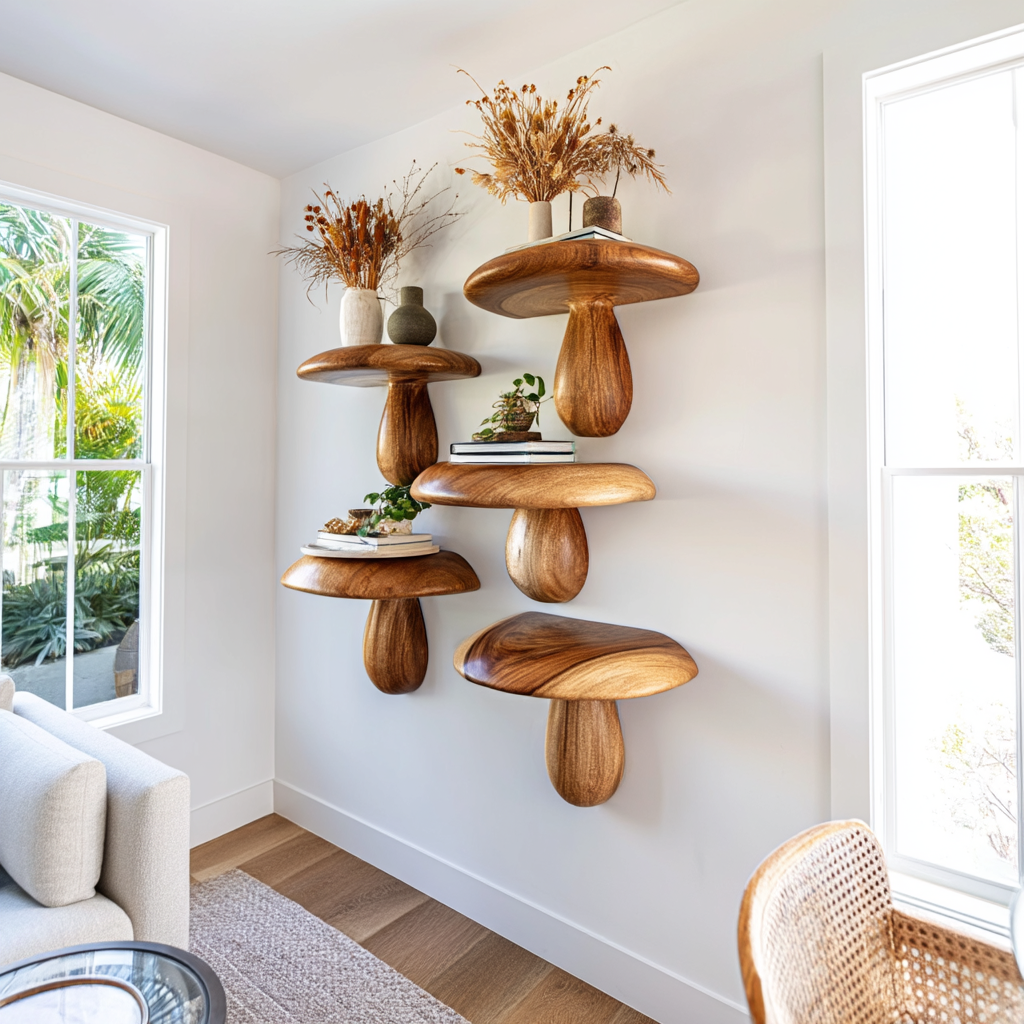 Zenvira Mushroom Solid Wood Floating Shelf SPA184760 - Timberustic Floating Shelf