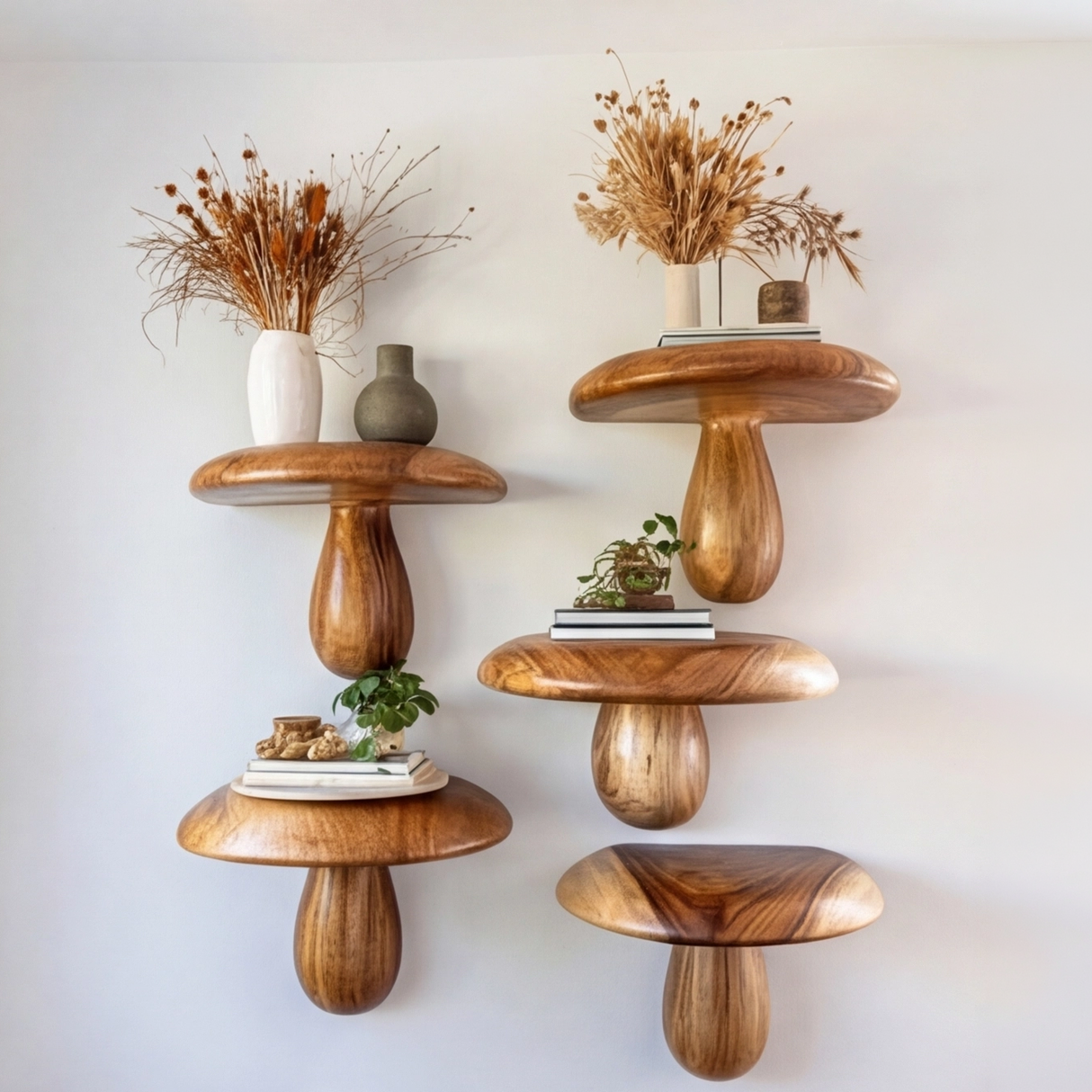 Zenvira Mushroom Solid Wood Floating Shelf SPA184760 - Timberustic Floating Shelf