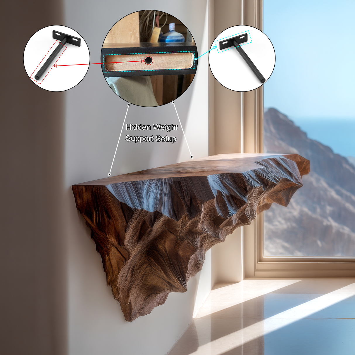 Zenviro Live Edge Solid Wood Mountain Floating Shelf SPA524781 - Timberustic Floating Shelf