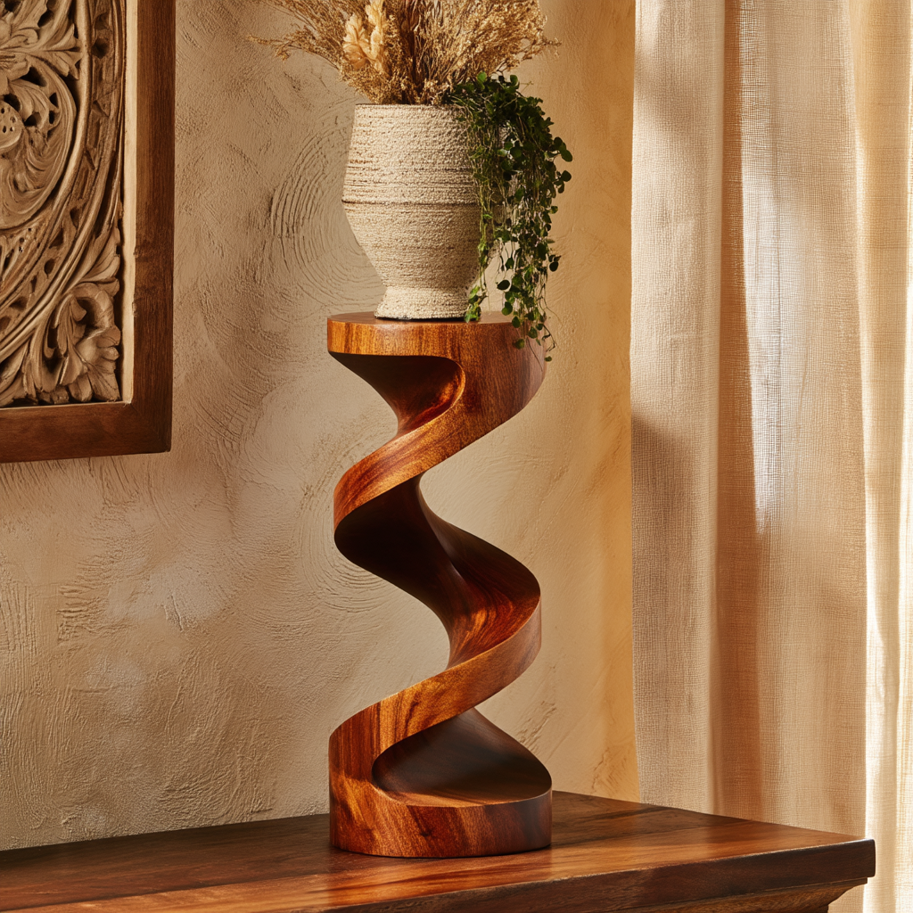 Zenvor Sculpted Solid Wood Pedestal Stand - Timberustic Pedestal Stand
