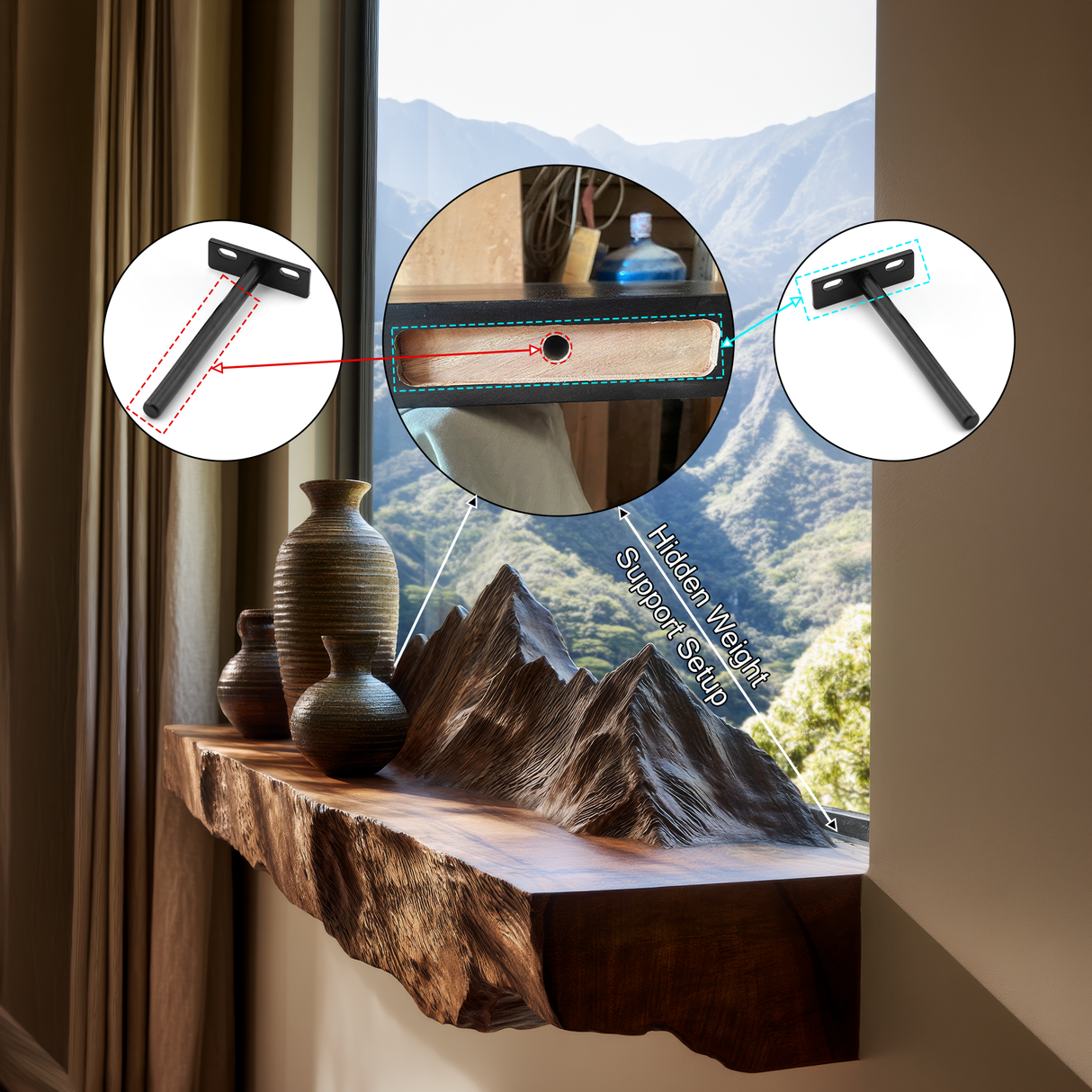 Zenvyra Live Edge Solid Wood Mountain Floating Shelf - Timberustic Floating Shelf