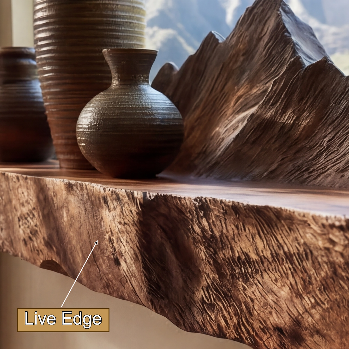 Zenvyra Live Edge Solid Wood Mountain Floating Shelf - Timberustic Floating Shelf