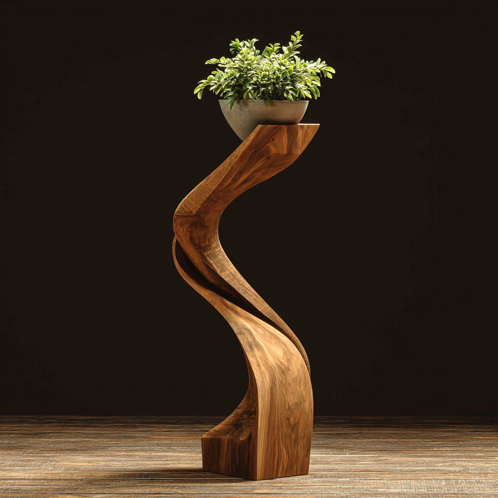 Zepharion Sculpted Solid Wood Pedestal Stand - Timberustic Pedestal Stand