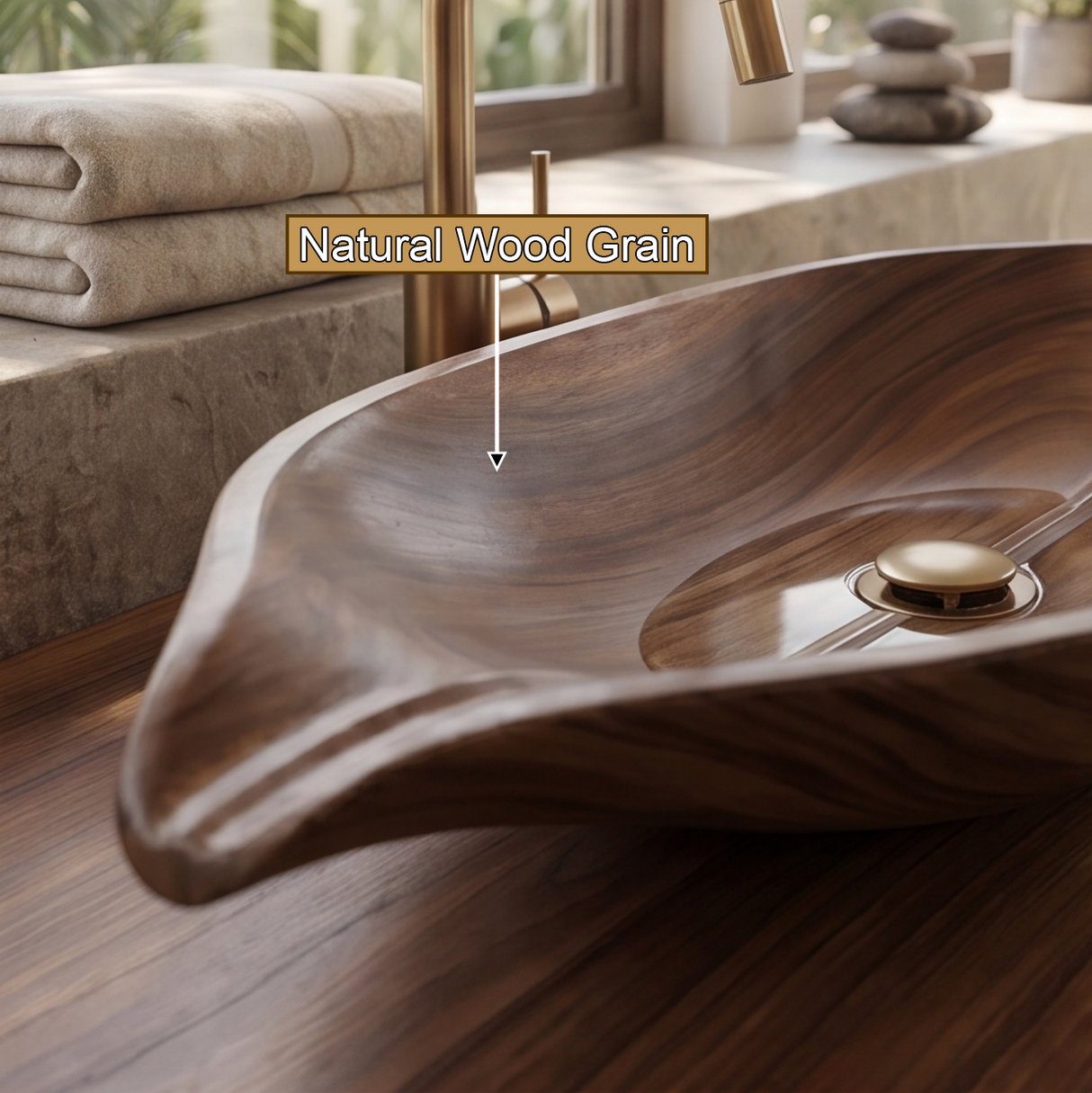 Zephyra Handcrafted Solid Wood Leaf Vessel Sink