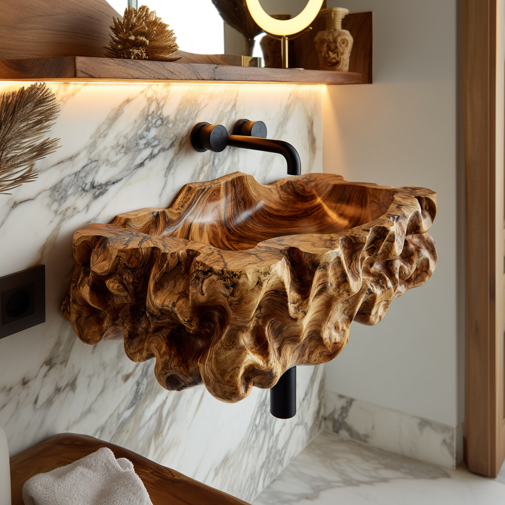 Zerath Sculpted Solid Wood Vessel Sink - Timberustic Vessel Sinks