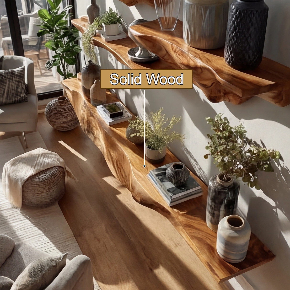 Zerava Sculpted Solid Wood Floating Shelf SPA984560 - Timberustic Floating Shelf