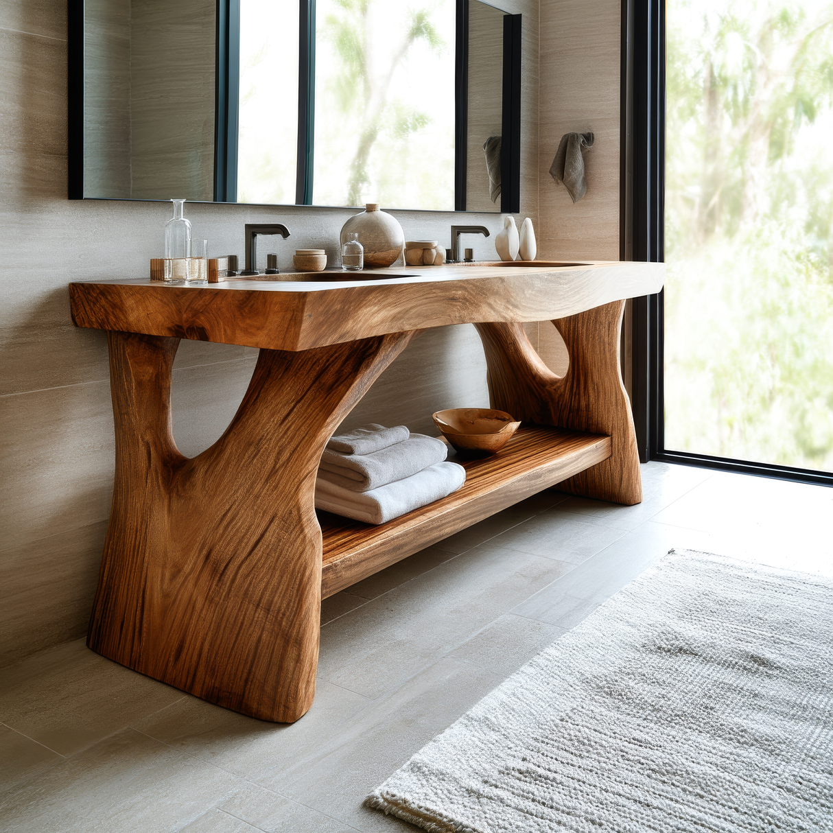 Zerion Sculpted Solid Wood Freestanding Bathroom Vanity with Shelves - Timberustic Freestanding Bathroom Vanity with Shelves