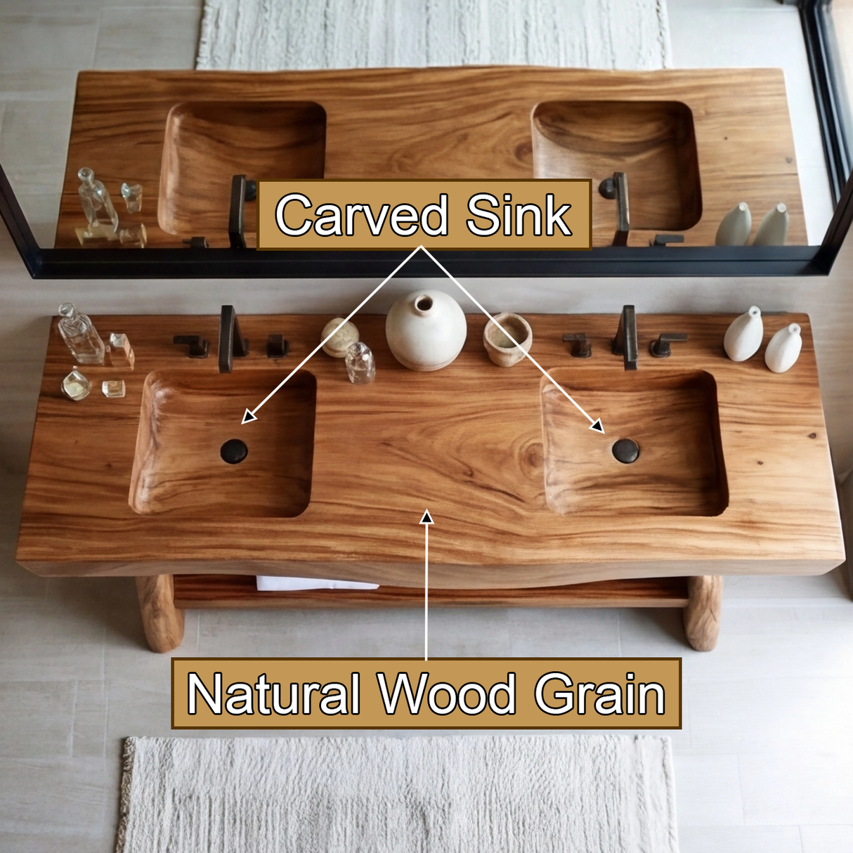 Zerion Sculpted Solid Wood Freestanding Bathroom Vanity with Shelves - Timberustic Freestanding Bathroom Vanity with Shelves