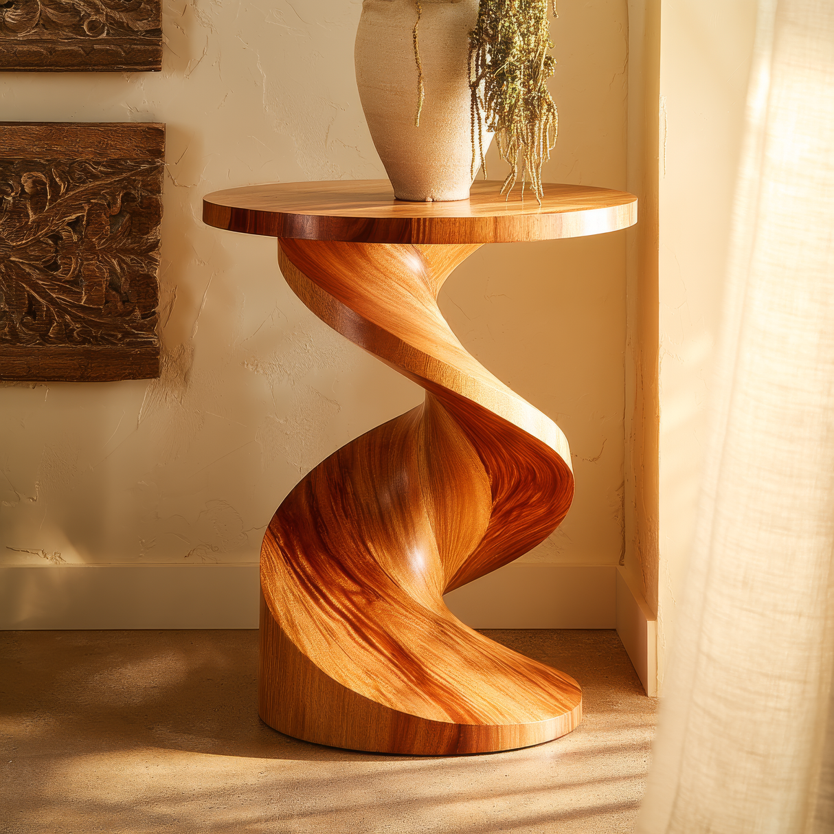 Zerith Sculpted Solid Wood Pedestal Stand - Timberustic Pedestal Stand