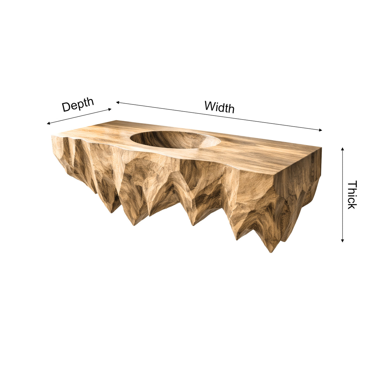 Zerith Sculptural Solid Wood Floating Bathroom Vanity with Integrated Sink - Timberustic Floating Bathroom Vanity with Integrated Sink