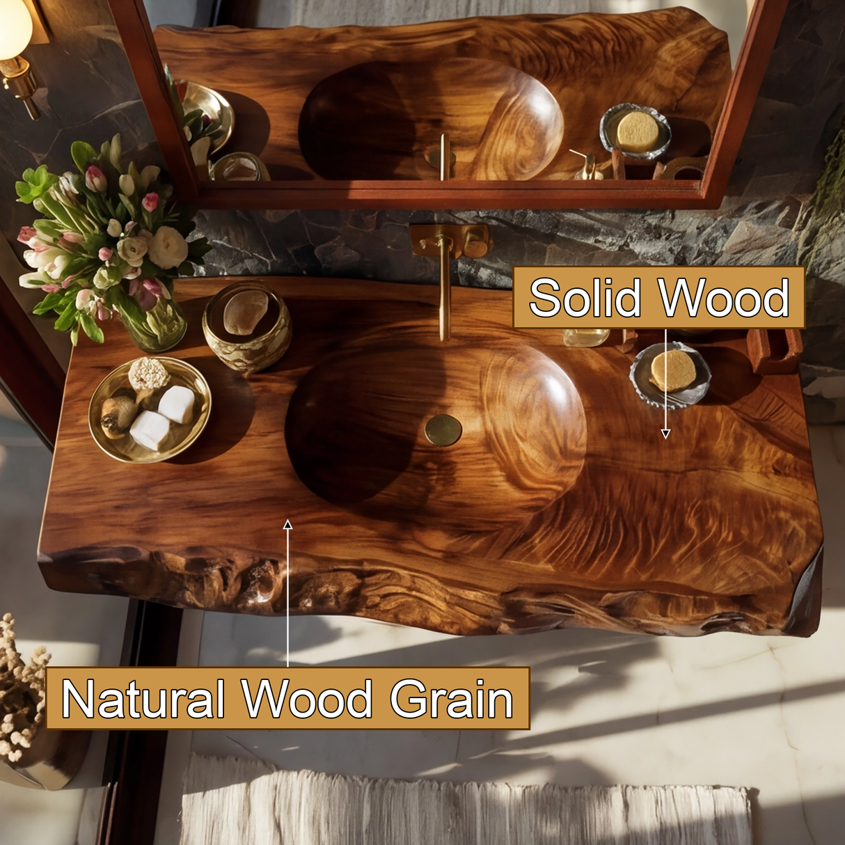 Zerona Live Edge Solid Wood Floating Bathroom Vanity with Integrated Sink SPA353646 - Timberustic Floating Bathroom Vanity with Integrated Sink