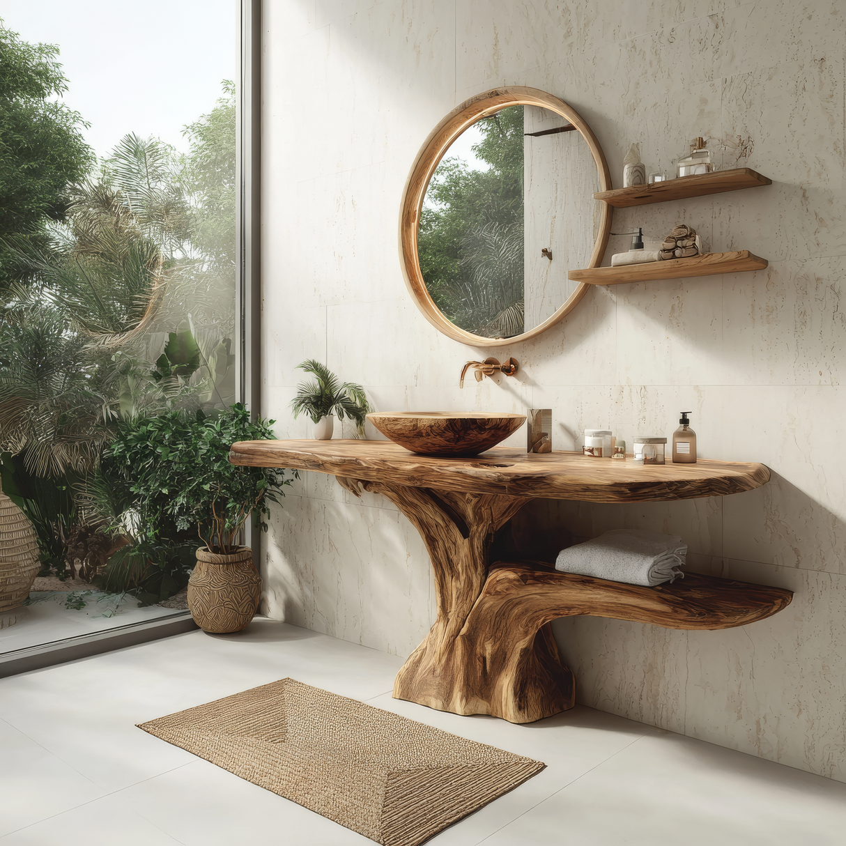 Zerune Live Edge Solid Wood Bathroom Vanity with Shelves - Timberustic Freestanding Bathroom Vanity with Shelves