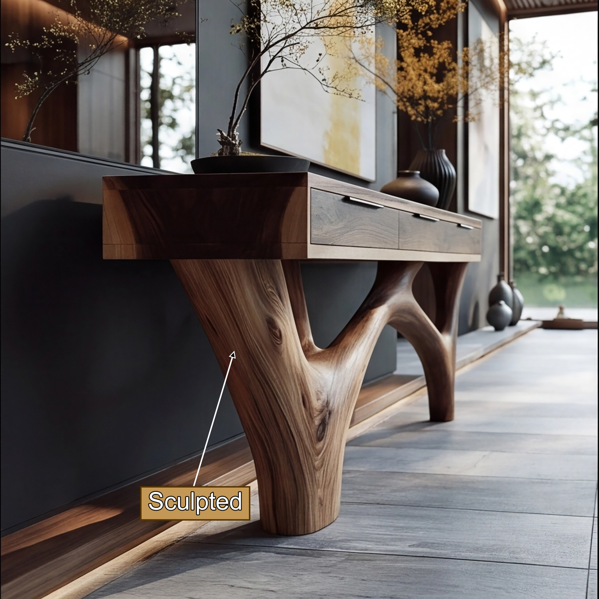Zorvane Solid Wood Sculpted Console Table - Timberustic Console Table