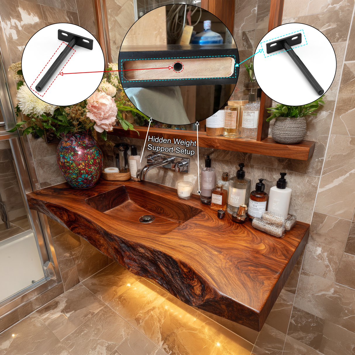 Zorvyn Live Edge Solid Wood Floating Bathroom Vanity with Integrated Sink SPA965784 - Timberustic Floating Bathroom Vanity with Integrated Sink