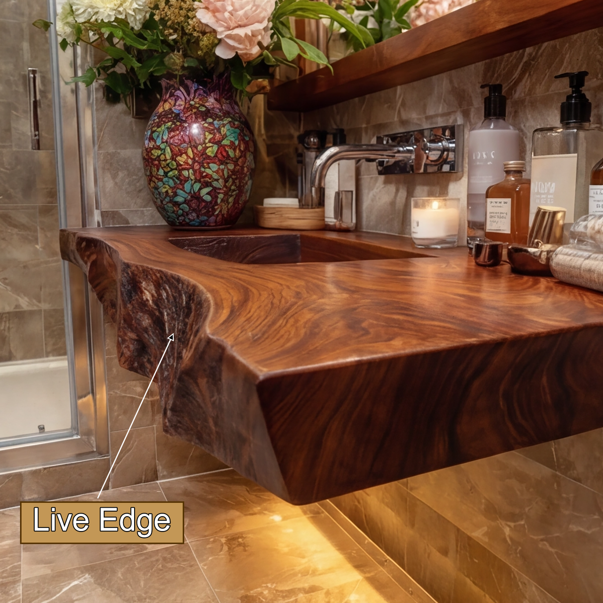 Zorvyn Live Edge Solid Wood Floating Bathroom Vanity with Integrated Sink SPA965784 - Timberustic Floating Bathroom Vanity with Integrated Sink