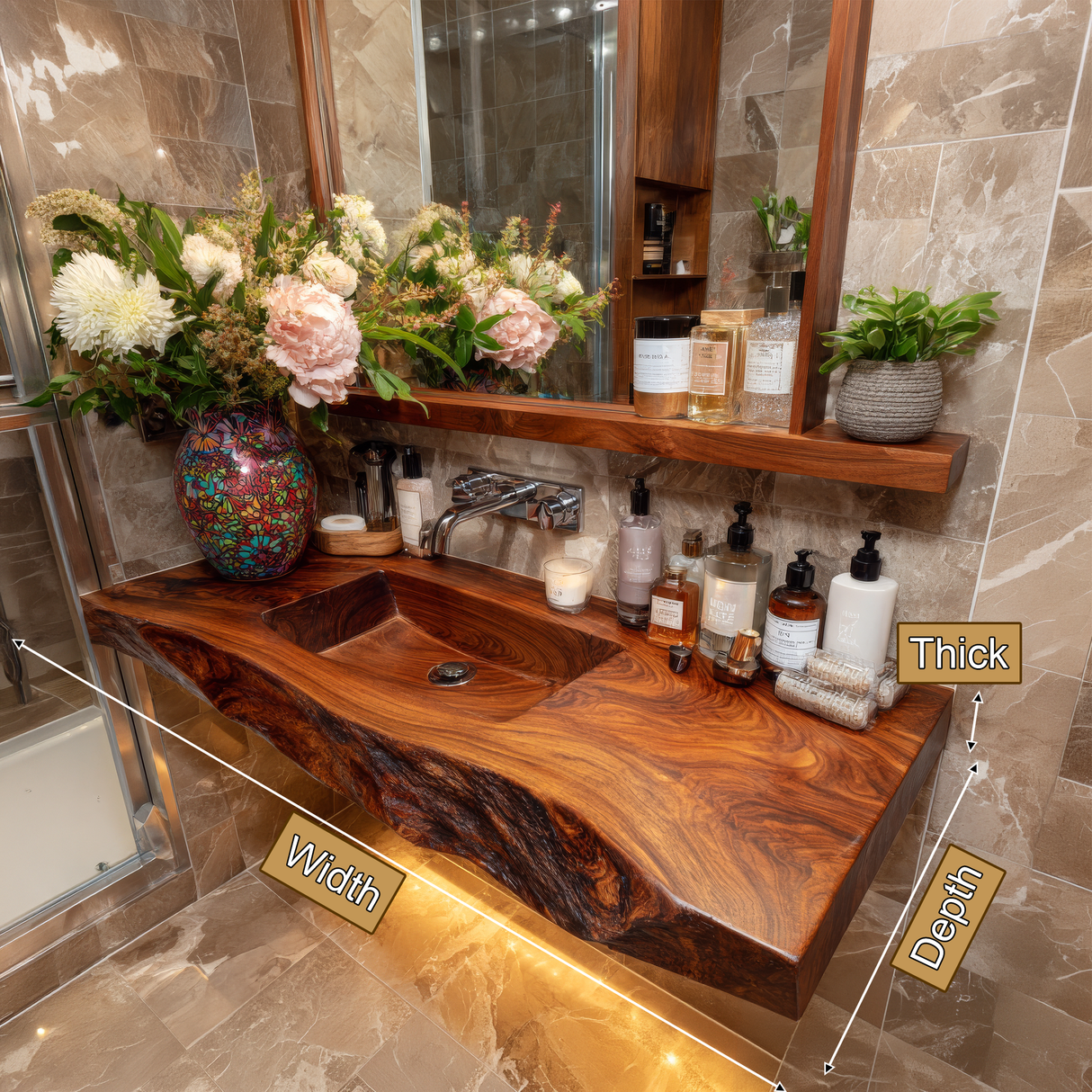 Zorvyn Live Edge Solid Wood Floating Bathroom Vanity with Integrated Sink SPA965784 - Timberustic Floating Bathroom Vanity with Integrated Sink