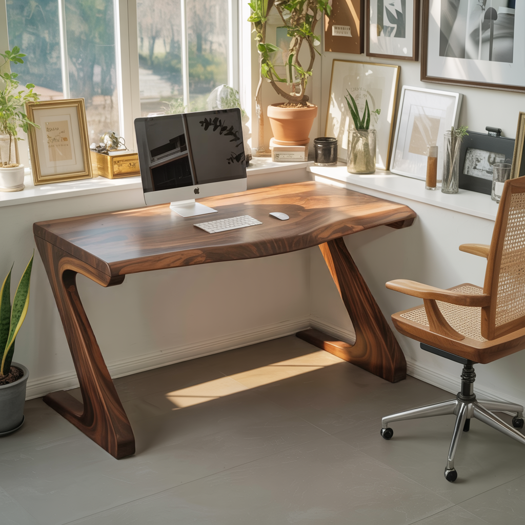 Zyra Curved Solid Wood Sculptural Desk