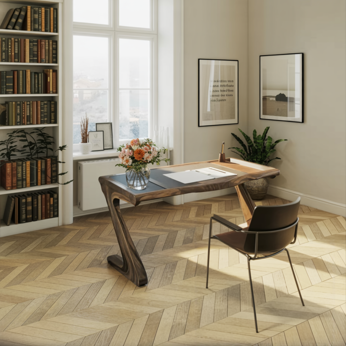 Zyra Curved Solid Wood Sculptural Desk